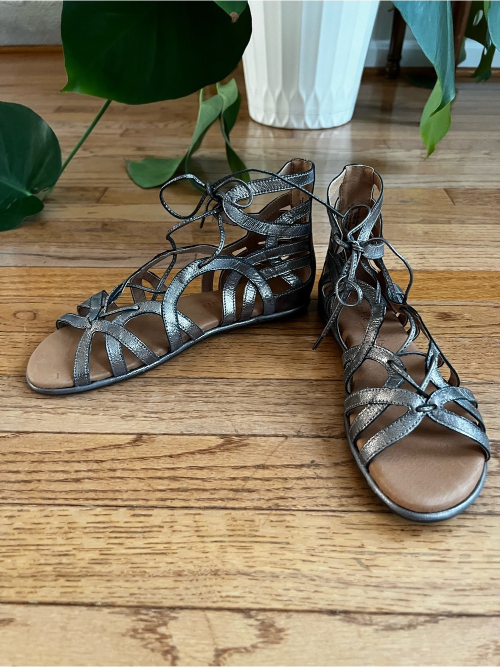 gentle souls Metallic Bronze Lace-Up Gladiator Sandals